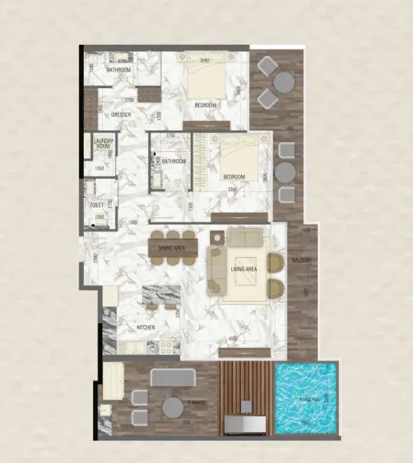 2 Bedrooms apartments - Sky Living floor plan