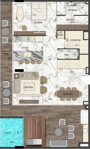 3 Bedrooms apartments - Sky Living floor plan
