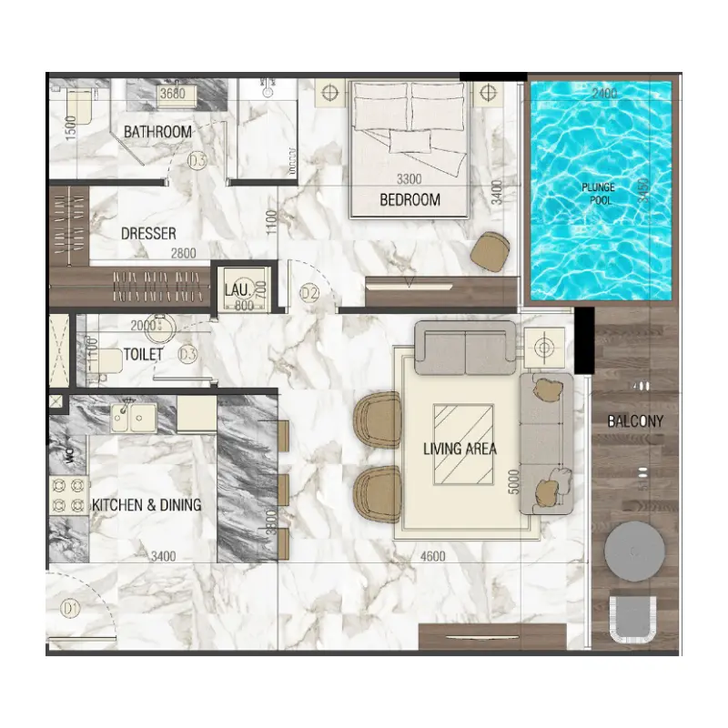 1 bedroom floor plan