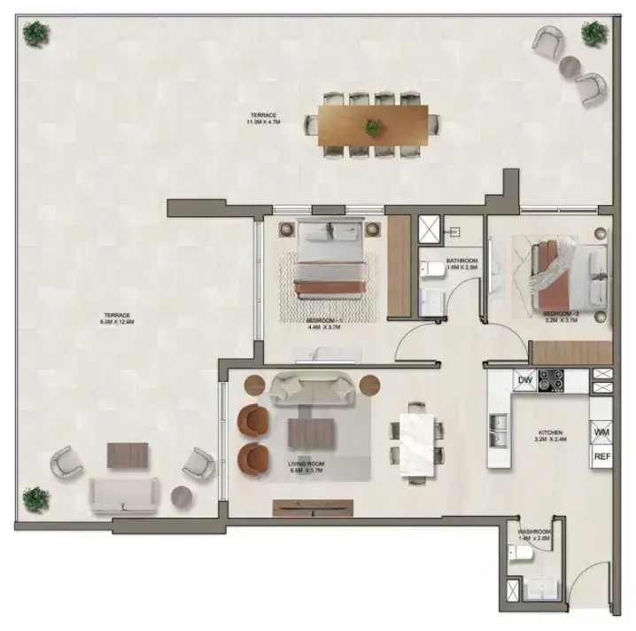 2 Bedrooms apartments - Ghaff Land Residence floor plan