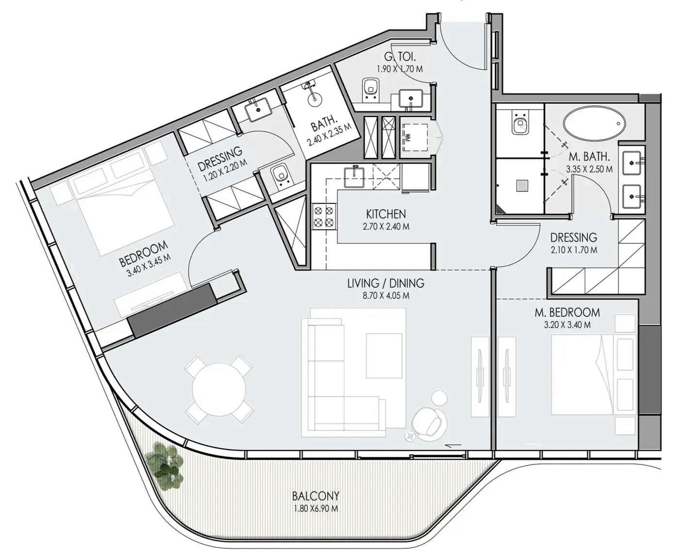 2 Bedrooms apartments - Do Hotels and Residences floor plan