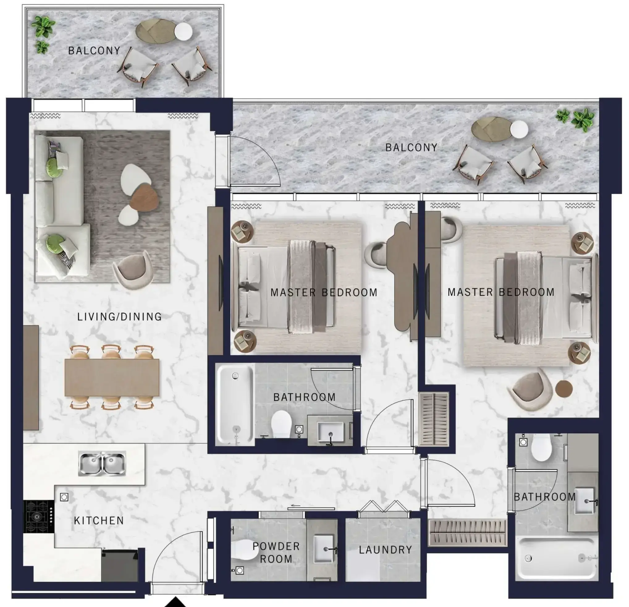 2 Bedrooms apartments - DoubleTree by Hilton floor plan