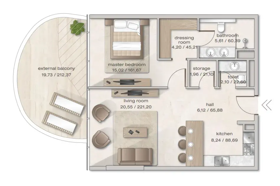 1 Bedroom apartments - Zephyra Residences floor plan