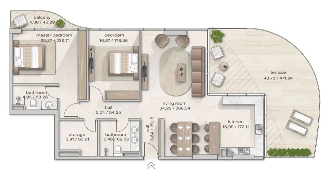 2 Bedrooms apartments - Zephyra Residences floor plan