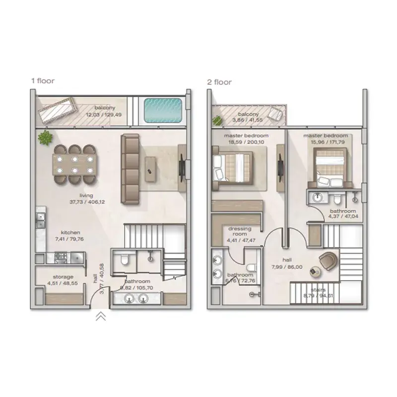 2 Bedrooms duplex - Zephyra Residences floor plan