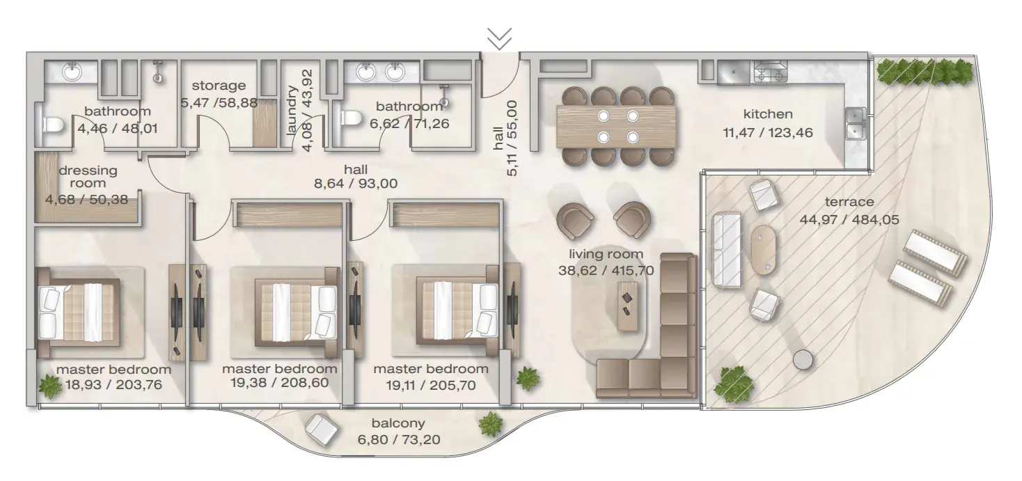 3 Bedrooms apartments - Zephyra Residences floor plan