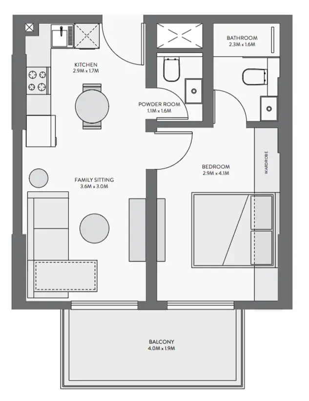 1 Bedroom apartments - Equiti Gate floor plan