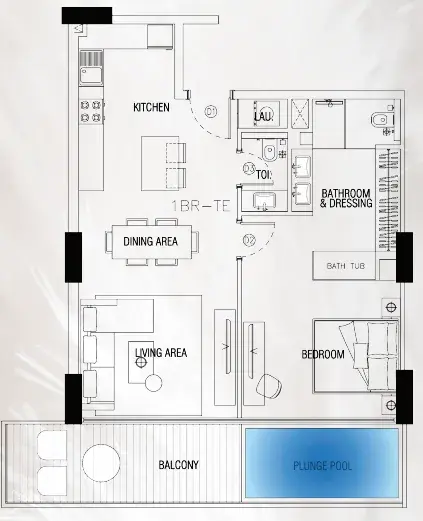 1 Bedroom apartments - Sky Suites floor plan