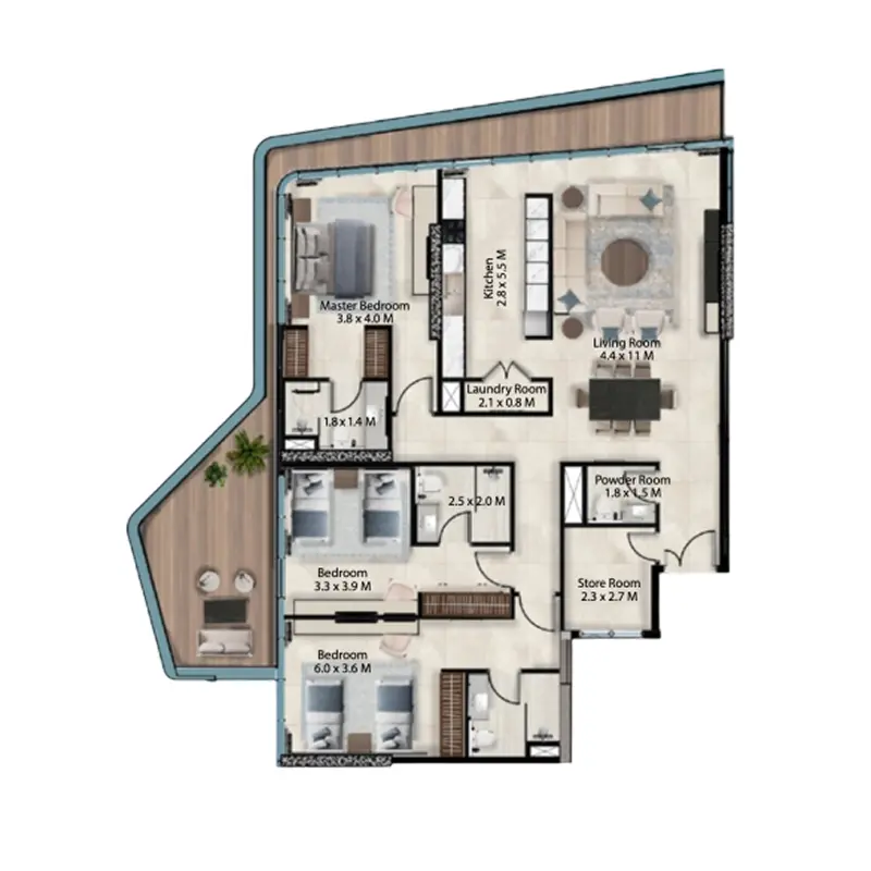 3 bedroom Apartments -  Cresswell Views floor plan