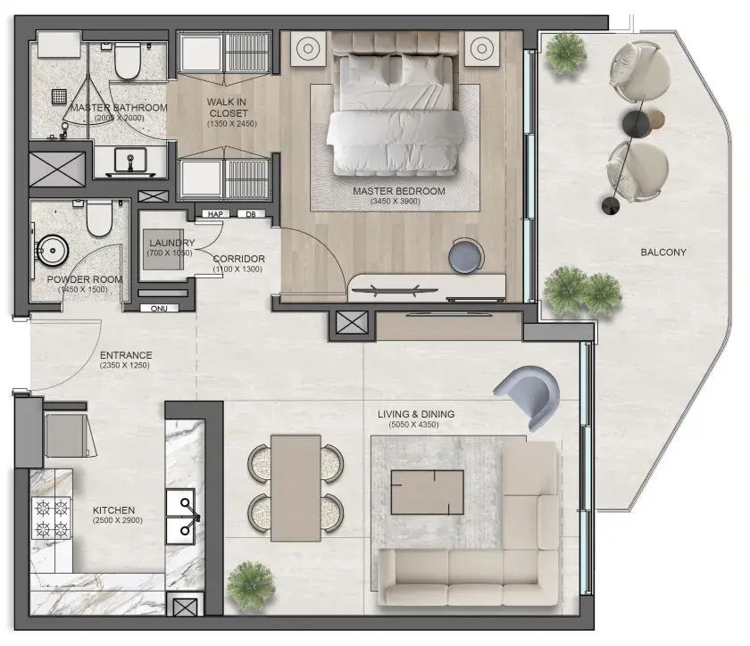 1 Bedroom apartments - Flora Isle Beachfront Residences floor plan