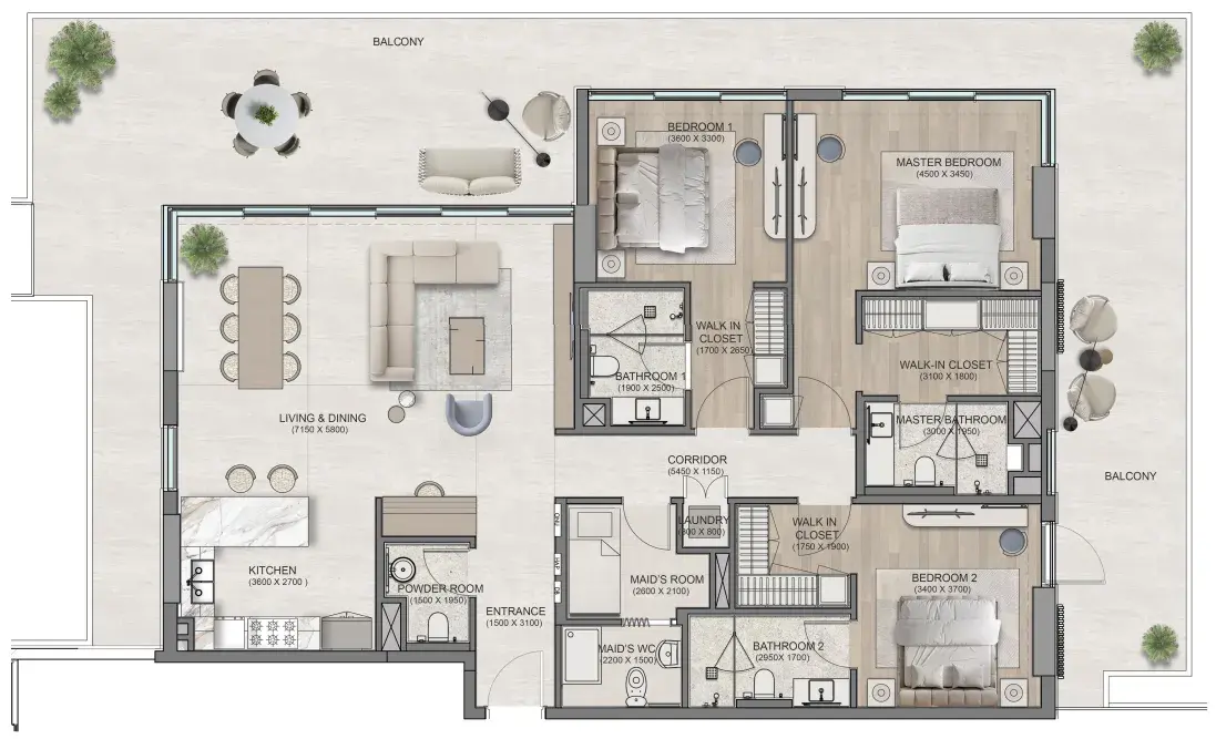 3 Bedrooms apartments - Flora Isle Beachfront Residences floor plan