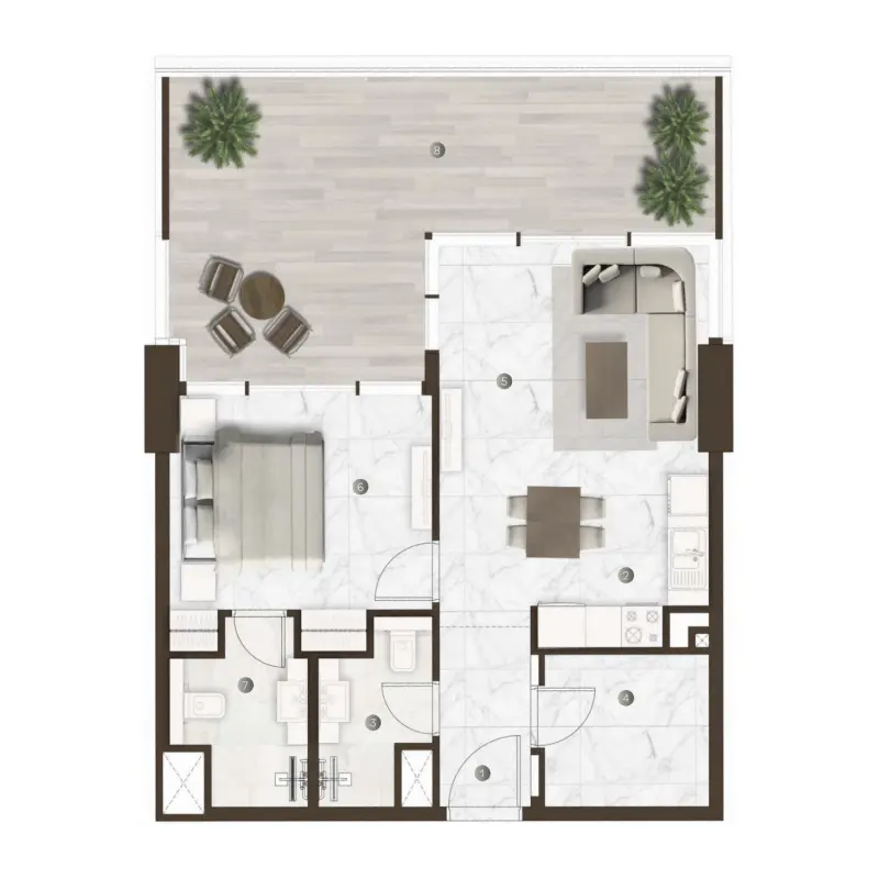 1,5 bedroom floor plan