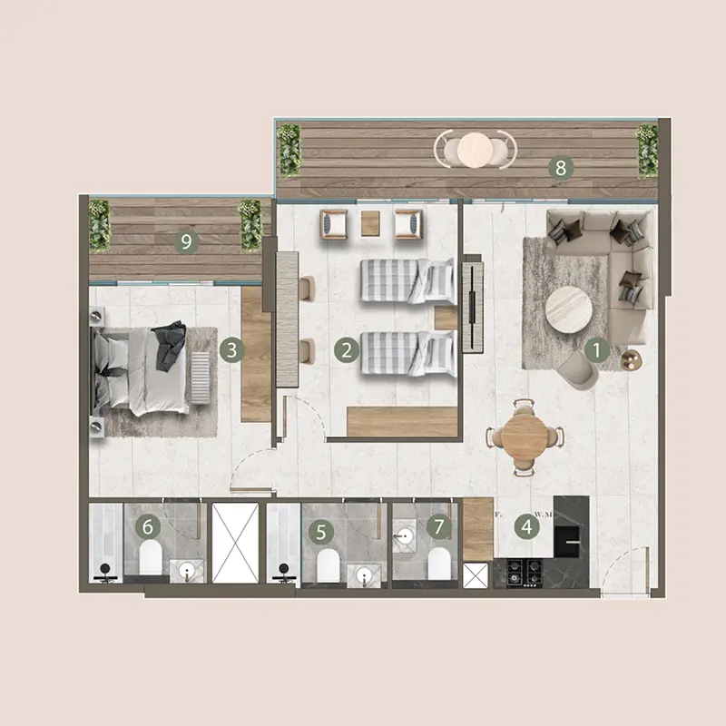 2 bedroom Apartments -  Lilian Residences floor plan