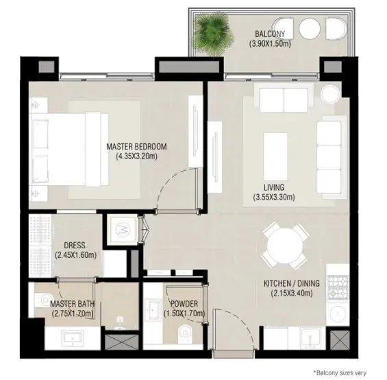 1 Bedroom apartments - Camden floor plan