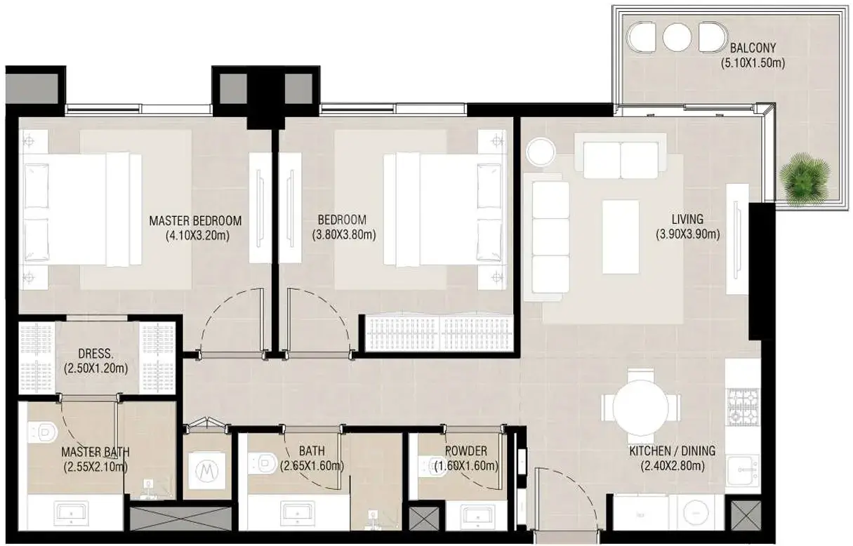 2 Bedrooms apartments - Camden floor plan
