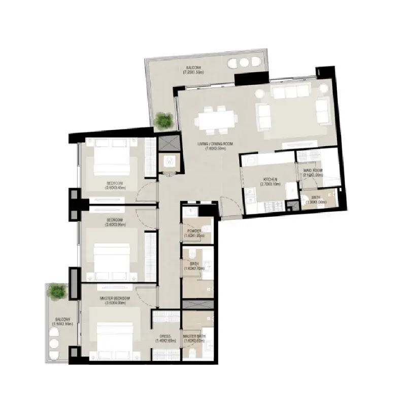 3 Bedrooms apartments - Camden floor plan