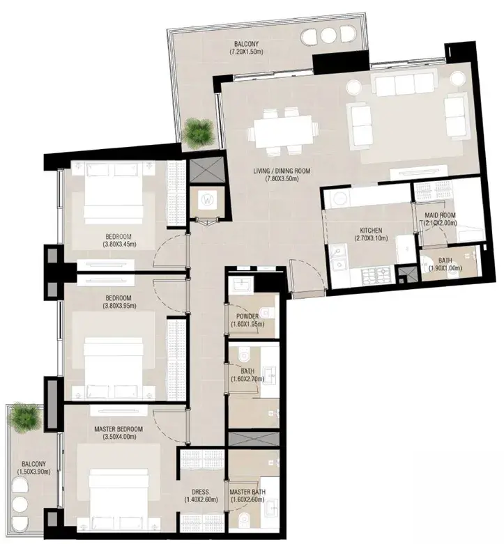 3.5 bedrooms apartments - Camden floor plan