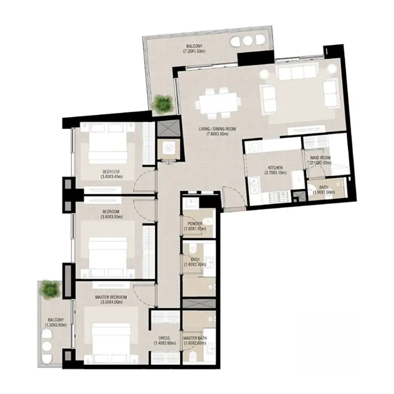 3 bedroom Apartments -  Camden floor plan