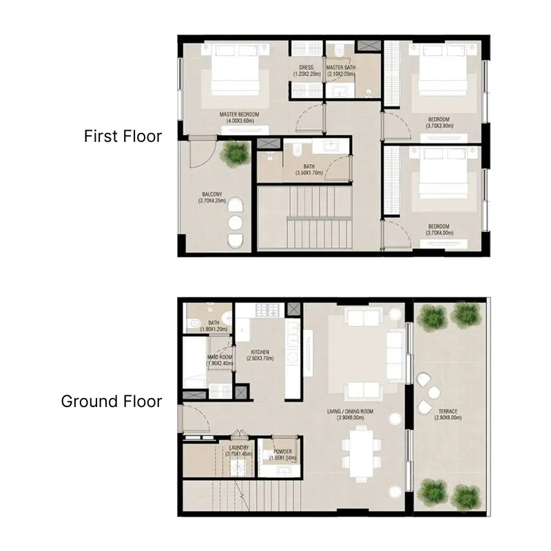 3 bedroom Duplex -  Camden floor plan