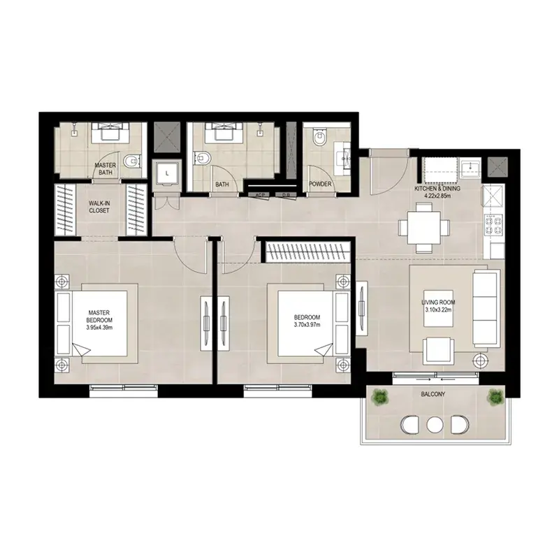 2 Bedrooms apartments - Olbia floor plan