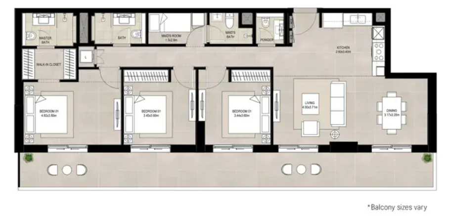 3 Bedrooms apartments - Olbia floor plan