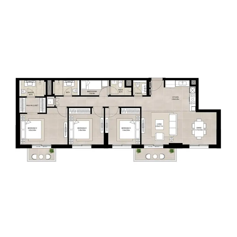 3 bedroom Apartments -  Olbia floor plan