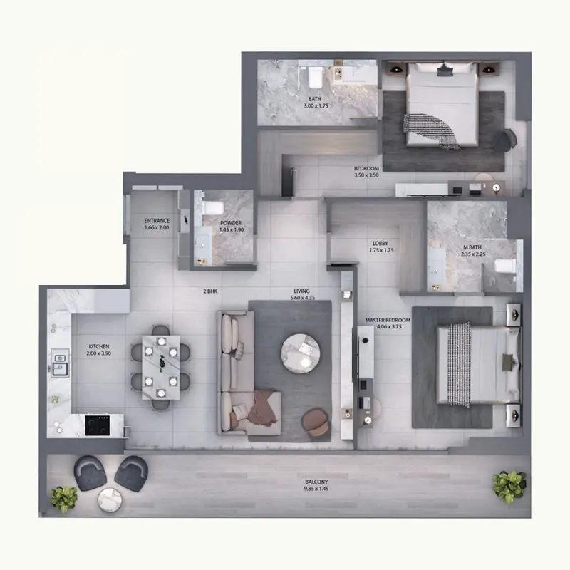 2 bedroom Apartments -  Minati Homes 1 floor plan