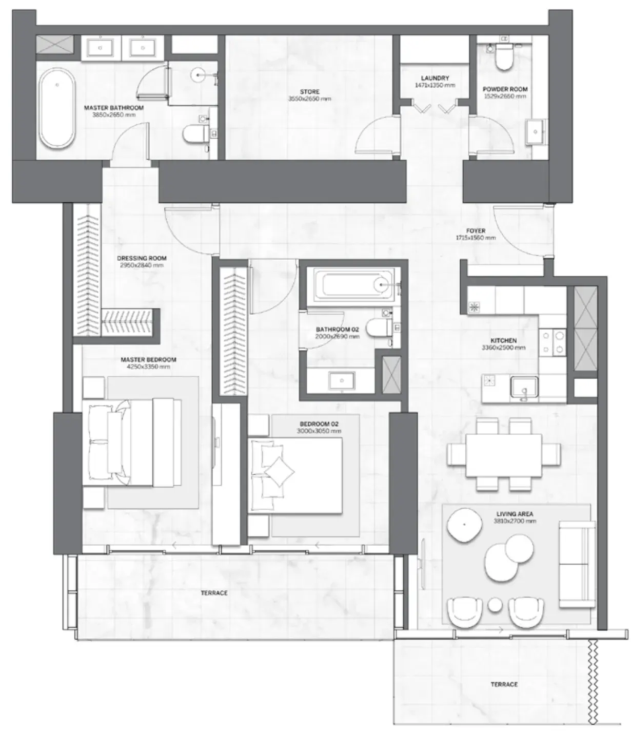 2 Bedrooms apartments - Trump International Hotel and Tower floor plan