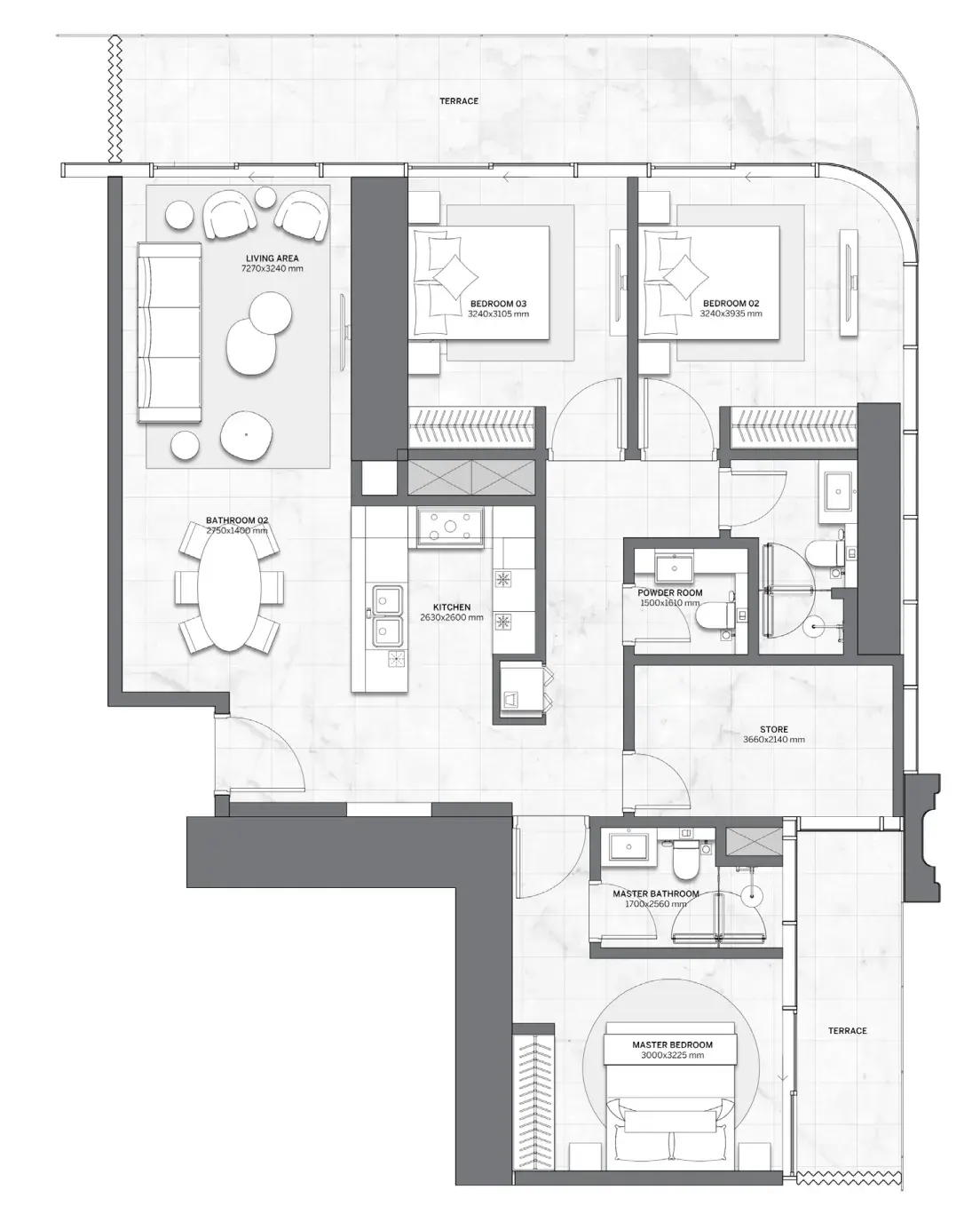 3 Bedrooms apartments - Trump International Hotel and Tower floor plan