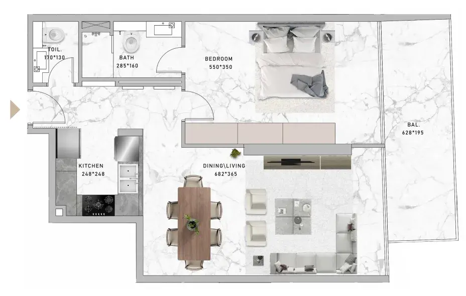 1 Bedroom apartments - Al Serh Residences 11 floor plan