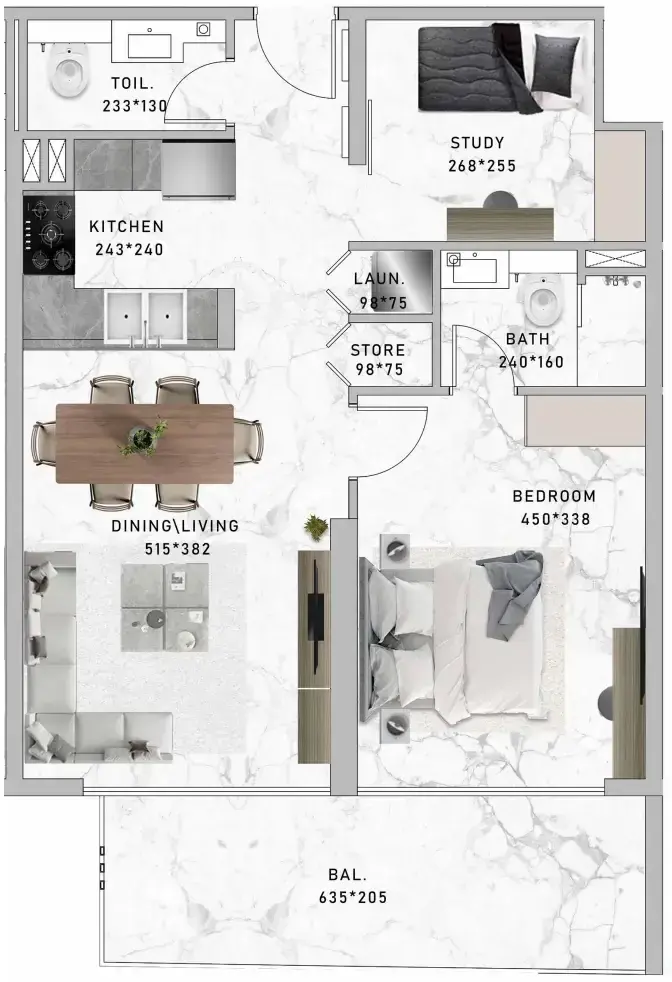 1.5 bedrooms apartments - Al Serh Residences 11 floor plan