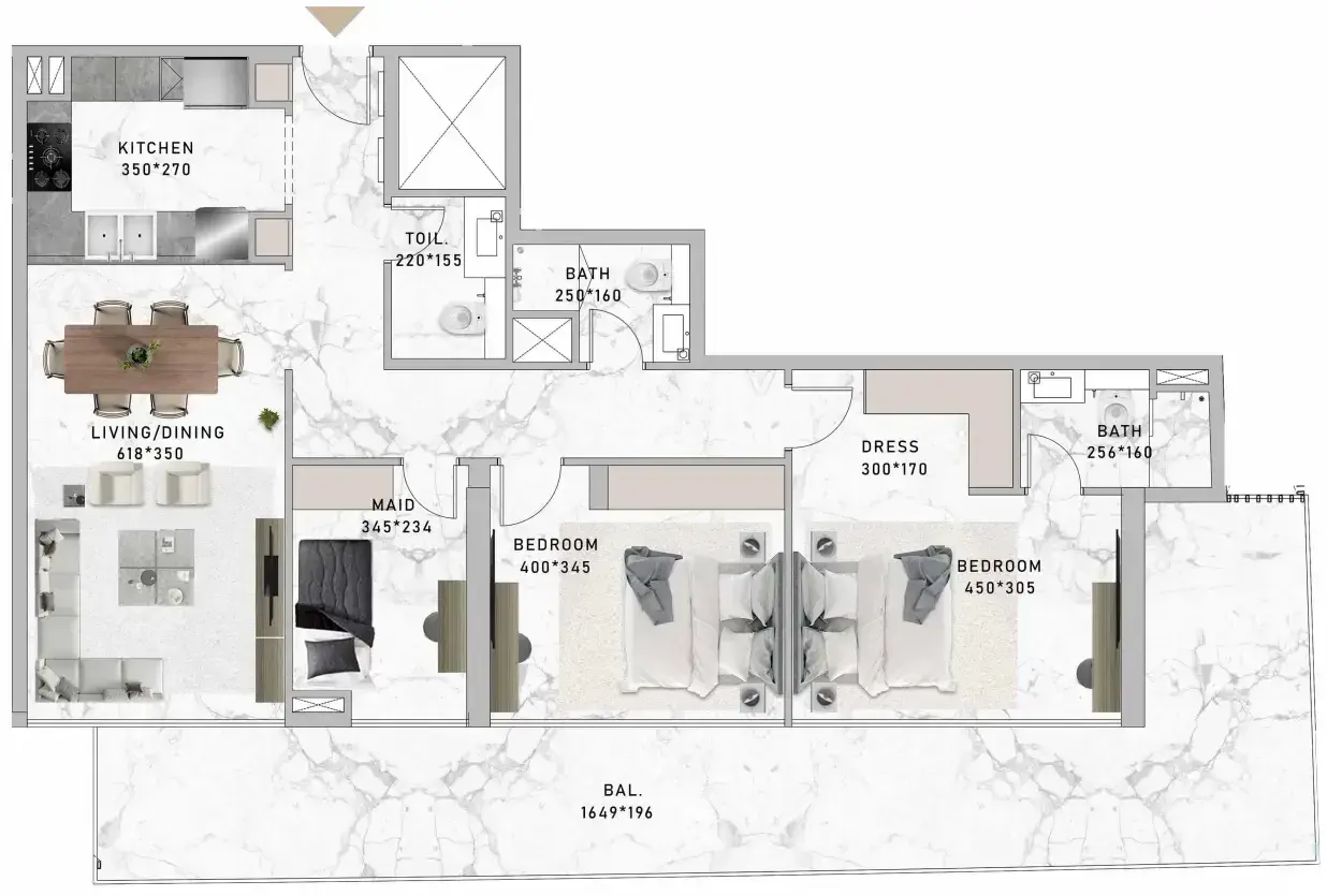 2.5 bedrooms apartments - Al Serh Residences 11 floor plan
