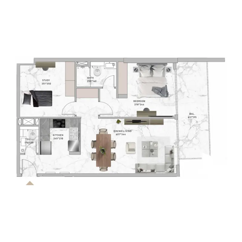 1,5 bedroom floor plan