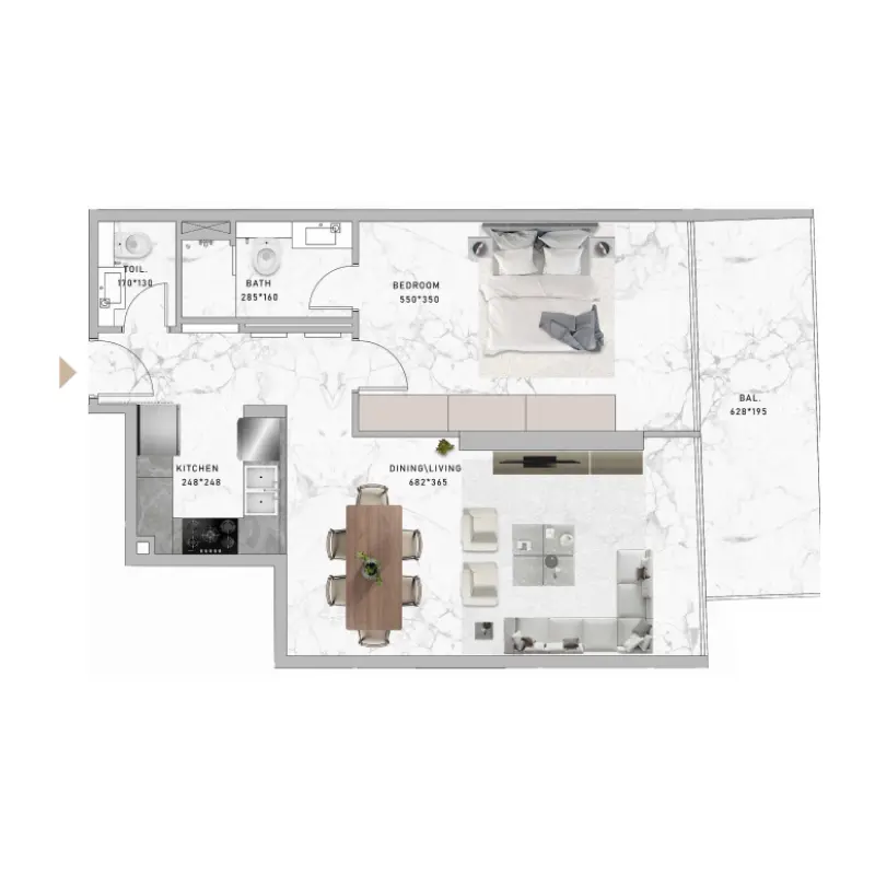 1 bedroom floor plan