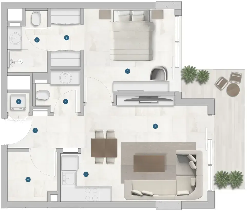 1 Bedroom apartments - Sola Residences floor plan