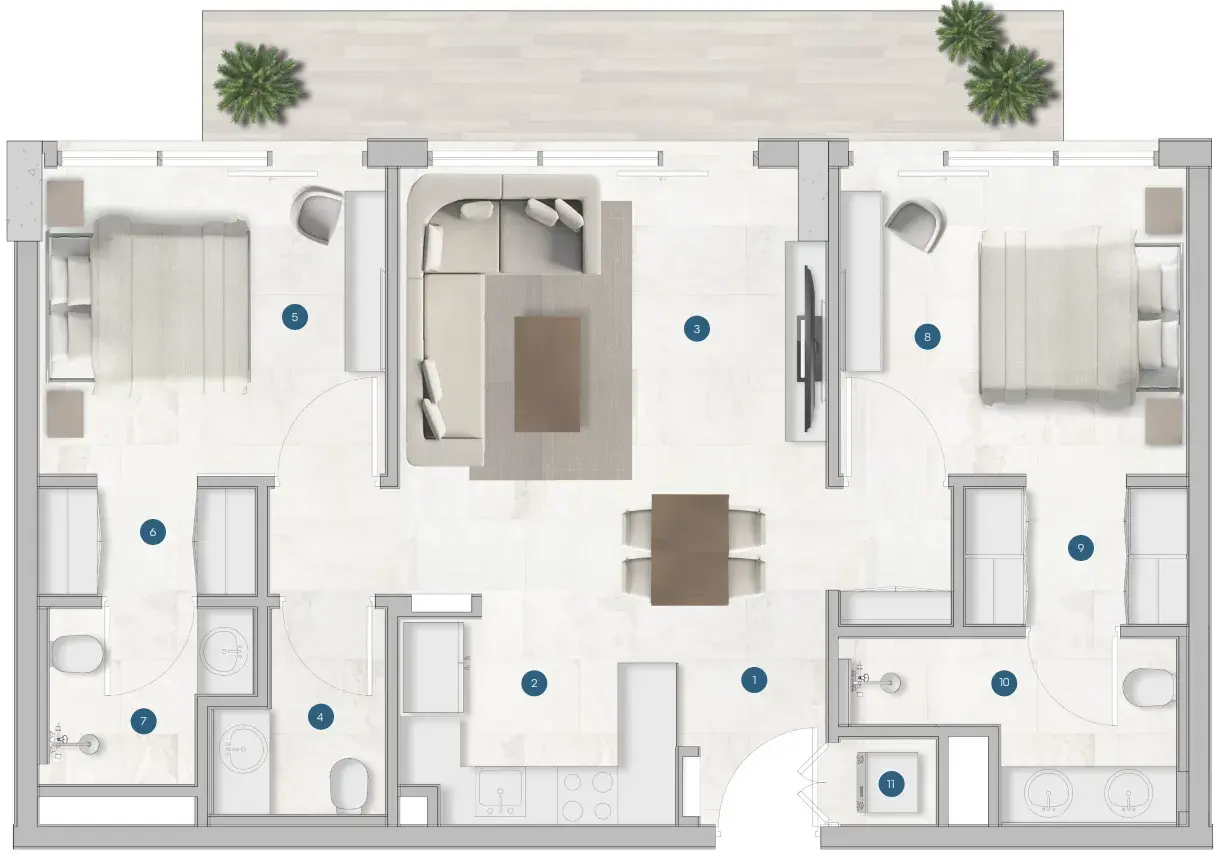 2 Bedrooms apartments - Sola Residences floor plan