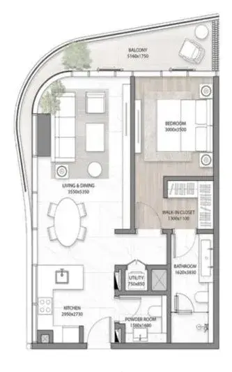 1 Bedroom apartments - DG1 Living floor plan