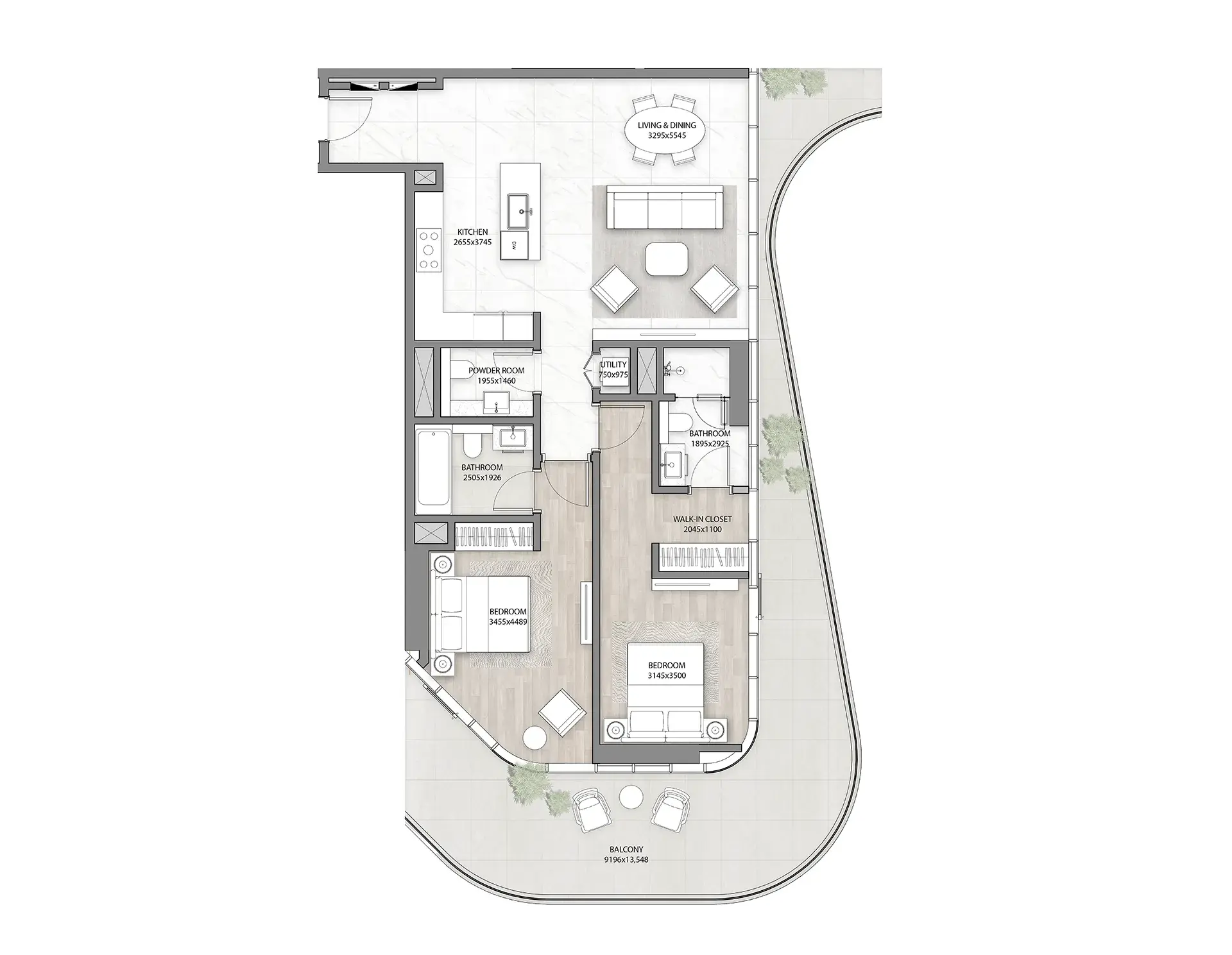 2 Bedrooms apartments - DG1 Living floor plan