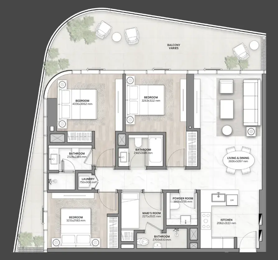 3 Bedrooms apartments - DG1 Living floor plan