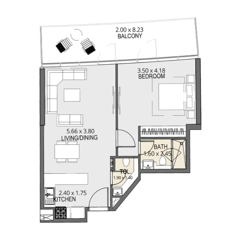 1 bedroom floor plan
