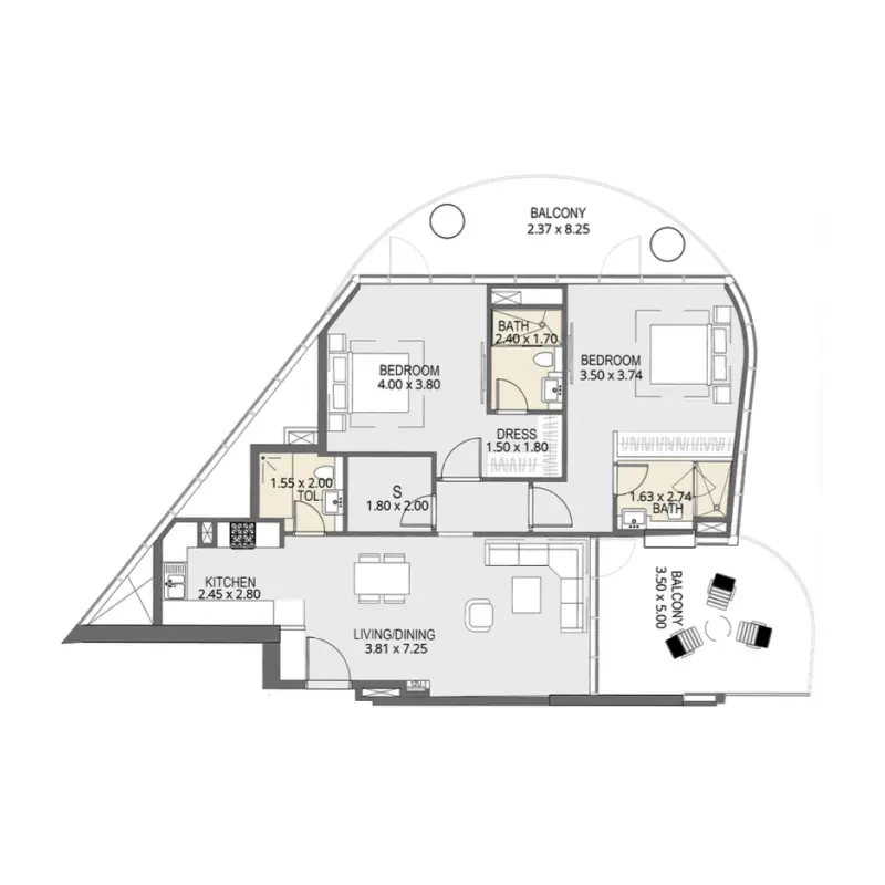 2 bedroom floor plan