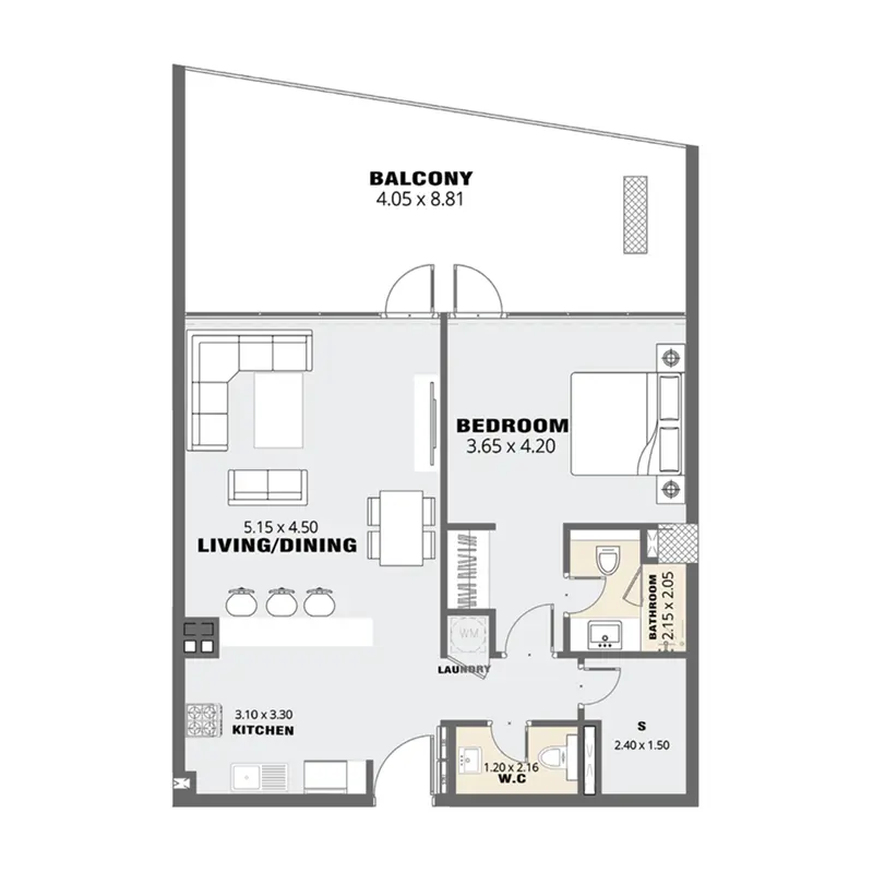 1 bedroom floor plan