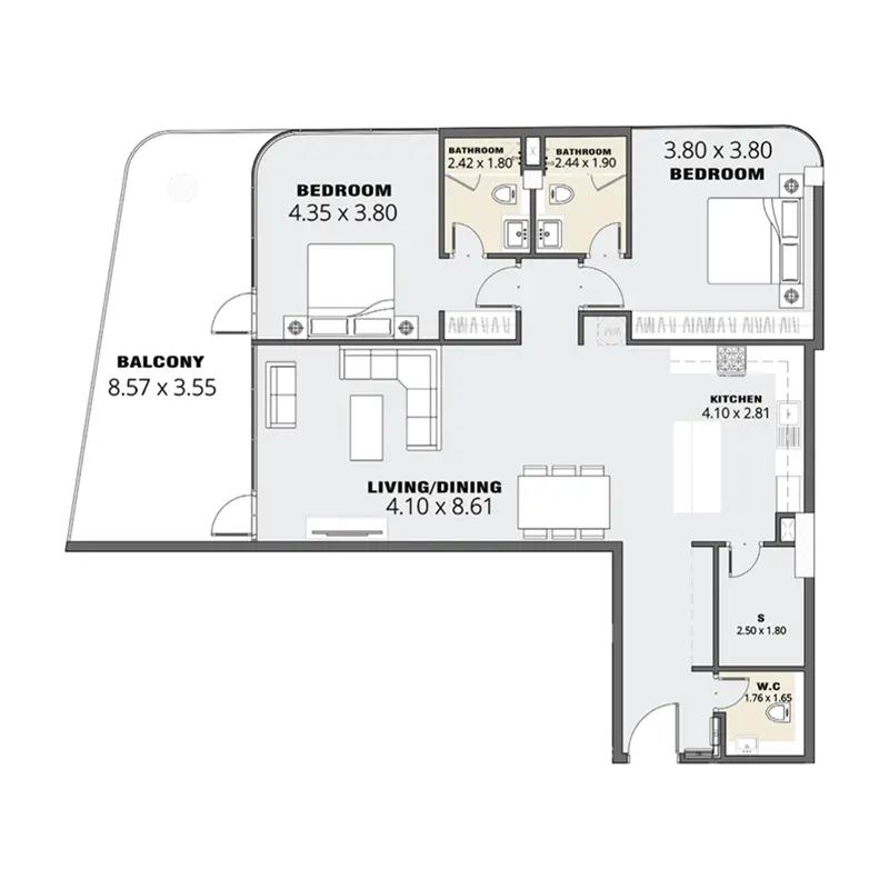 2 bedroom floor plan