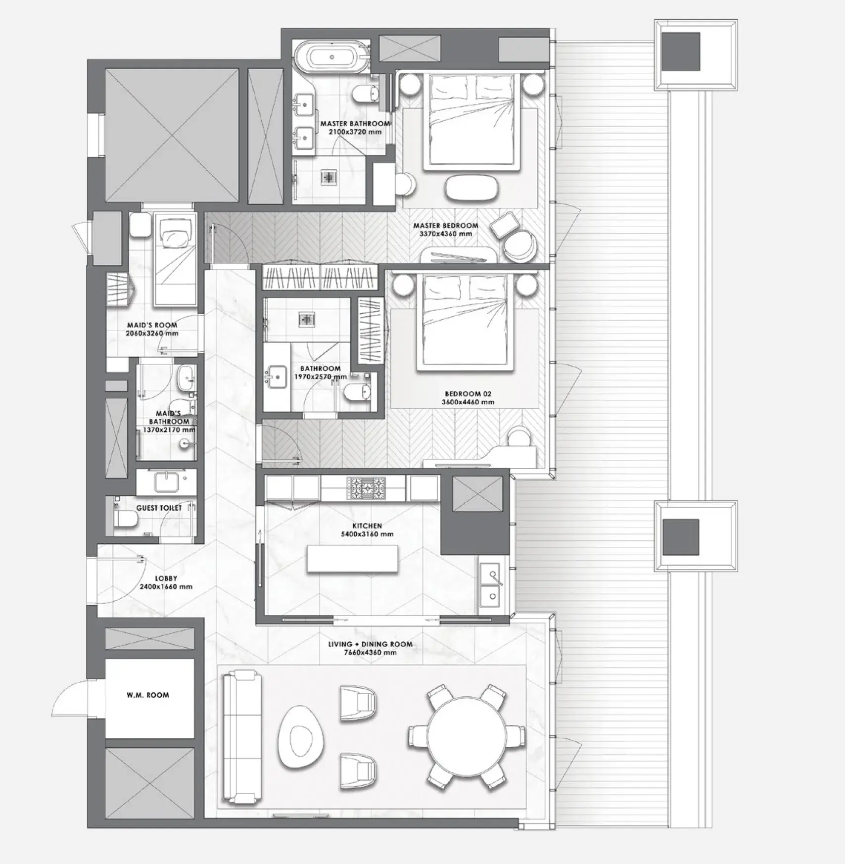 2 Bedrooms apartments - DaVinci floor plan
