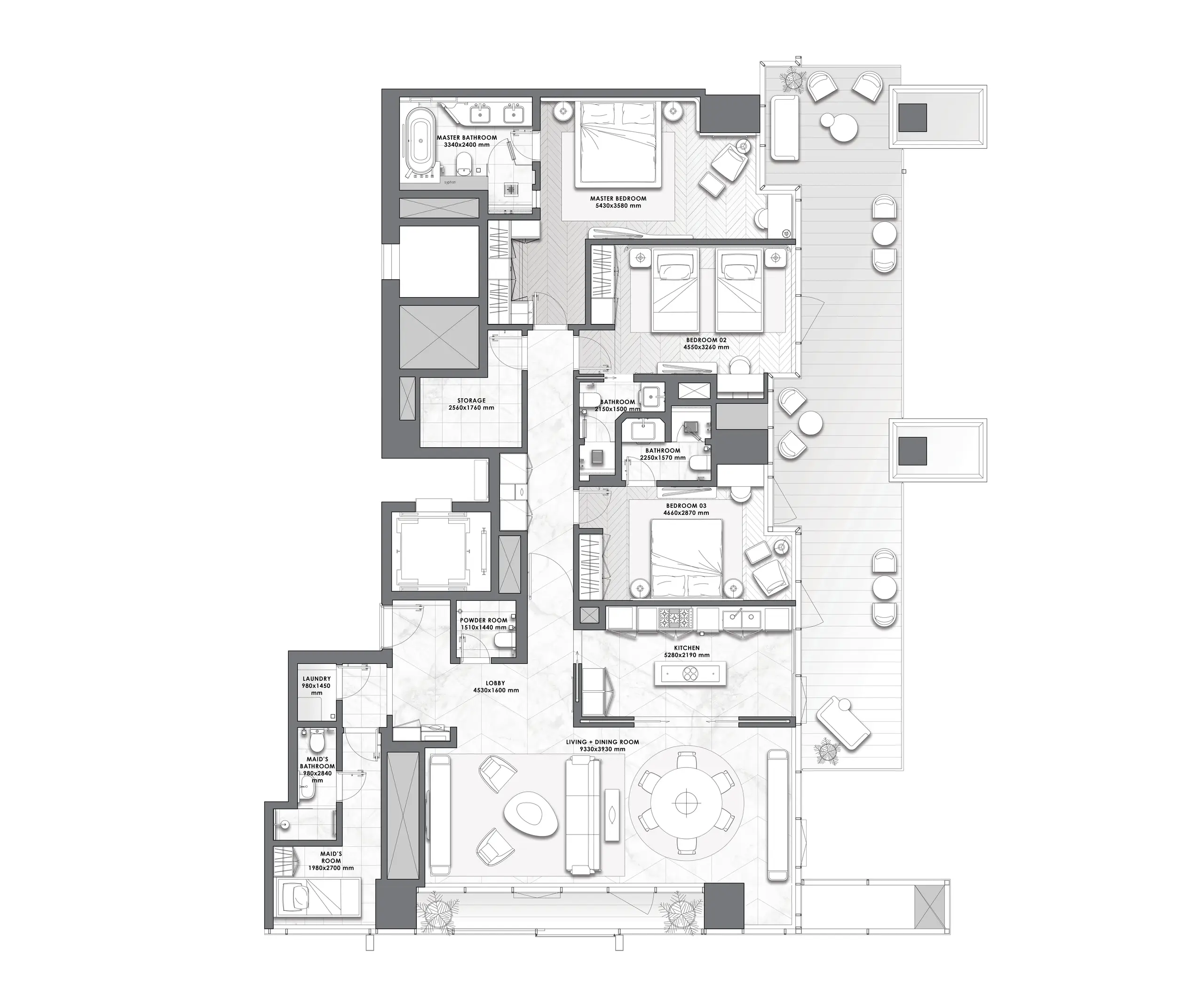 3 Bedrooms apartments - DaVinci floor plan