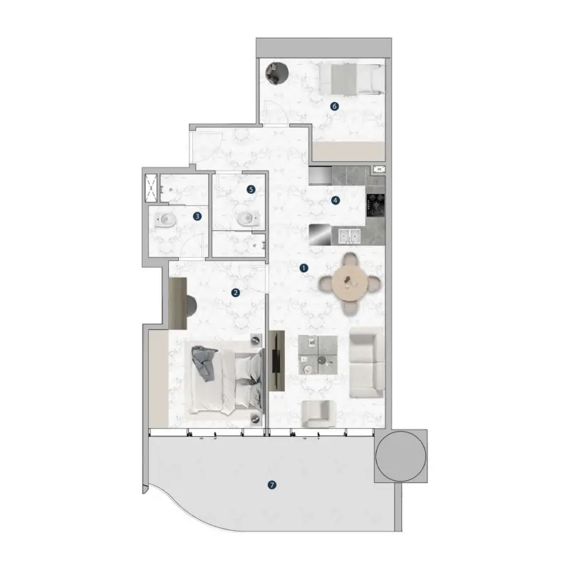 1,5 bedroom floor plan
