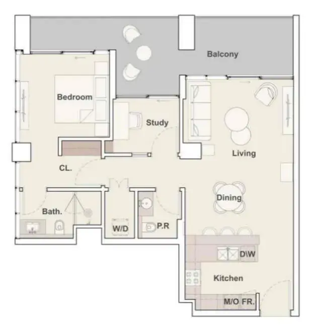 1 Bedroom apartments - The Crestmark floor plan