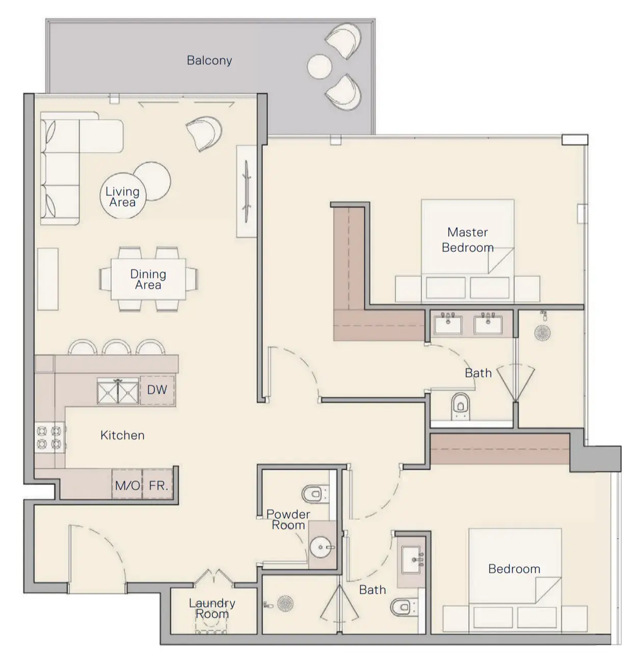 2 Bedrooms apartments - The Crestmark floor plan