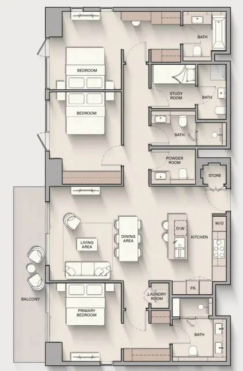 3 Bedrooms apartments - The Hillgate floor plan