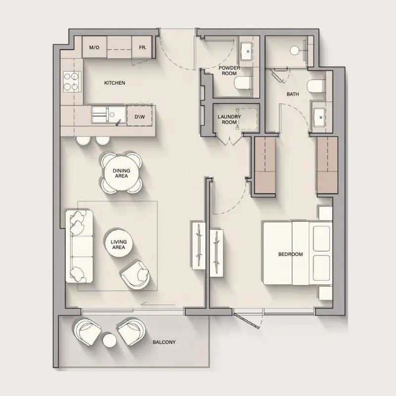1 bedroom floor plan